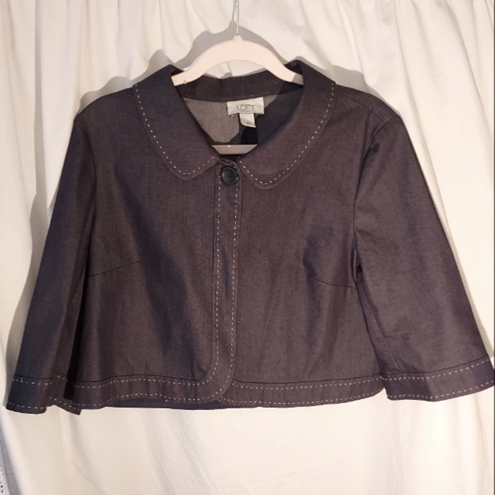 Ann Taylor LOFT Dark Wash Denim Bolero Jacket Cropped Cotton  Size 16P
